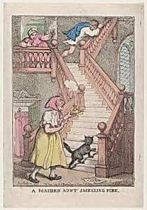 A Maiden Aunt Smelling Fire by Rudolph Ackermann, London|Thomas Rowlandson