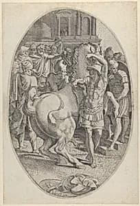 Alexander Mastering Bucephalus by Léon Davent|Francesco Primaticcio