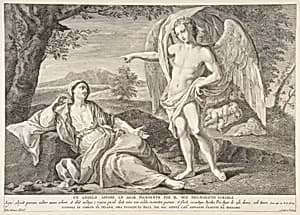 An angel appearing to Hagar by Simone Cantarini|Pietro Monaco