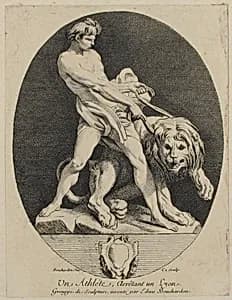 An Athlete Stopping a Lion by Jacques Philippe Le Bas|Edme Bouchardon|Anne Claude Philippe de Tubières, comte de Caylus