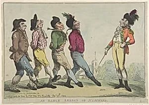 An Early Lesson of Marching by Thomas Rowlandson|S. W. Fores|George Murgatroyd Woodward