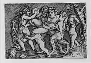 Bacchus Carried by Two Satyrs by Agostino Veneziano (Agostino dei Musi)
