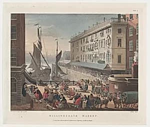 Billingsgate Market by Auguste Charles Pugin|John Bluck|Rudolph Ackermann, London|Thomas Rowlandson