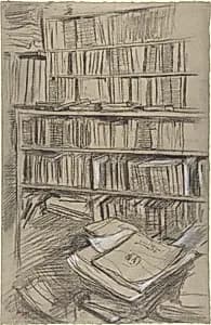Bookshelves, Study for "Edmond Duranty" by Edgar Degas
