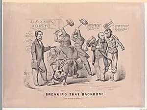 Breaking that "Backbone" by Jefferson Davis|General George B. McClellan|Abraham Lincoln|Edwin McMasters Stanton|Benjamin Henry Day Jr.|Currier & Ives|Henry Wager Halleck