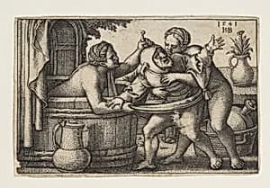 Buffoon and the Two Bathing Women by Sebald Beham