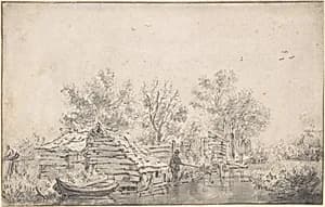 Canal Landscape with a Fisherman by Jacob van Ruisdael