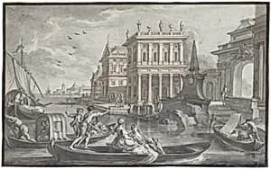 Canal Scene with a Palazzo by Johann Wolfgang Baumgartner