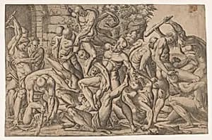 Combat of Naked Men by Jean Mignon|Luca Penni