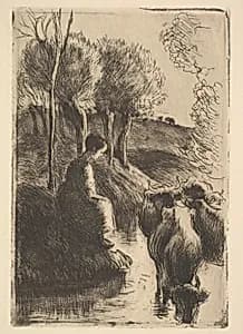 Cowherd, at Water's Edge by Camille Pissarro