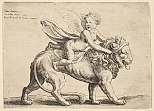 Cupid on a lion by Giulio Romano|Wenceslaus Hollar