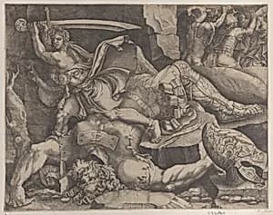 David about to decapitate Goliath