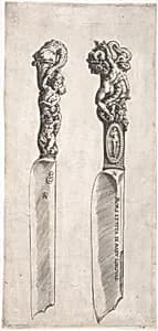 Design for Two Knife Handles by Cherubino Alberti (Zaccaria Mattia)|Francesco Salviati (Francesco de' Rossi)