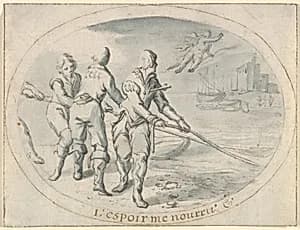 Emblem Drawing ("Hope sustains me") by Jacob Matham|Karel van Mander I