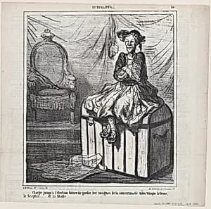 Entrusted with guarding the Insignia of Wallachian sovereignty until the forthcoming election: the throne, the sceptre ... and the trunk., from 'News of the day,' published in Le Charivari, March 30, 1866 by Arnaud de Vresse|Destouches|Honoré Daumier