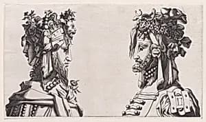Fantastical Masked Masculine Heads by René Boyvin|Rosso Fiorentino|Anonymous, French, 16th century