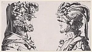 Fantastical Masked Masculine Heads by René Boyvin|Rosso Fiorentino