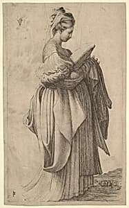 Female Figure holding a Cushion by Monogrammist VCP|Parmigianino (Girolamo Francesco Maria Mazzola)