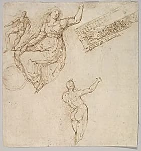 Figure Studies and an Entablature by Anonymous, Italian, Lombard, 16th century