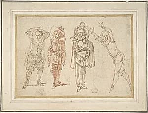 Figures in Theatrical Costumes by Claude Gillot|Antoine Watteau