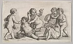 Five boys and a satyr by Pieter van Avont|Wenceslaus Hollar