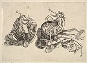 Five hunting horns by Wenceslaus Hollar