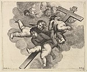 Four cherubs carrying a cross by Wenceslaus Hollar|Pieter van Avont
