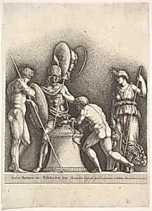 Four classical figures (pagan sacrifice) by Wenceslaus Hollar|Andrea Mantegna