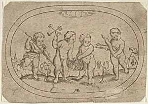 Four Putti, from Das Bossenbüchlein by Mathais Beitler|Stephan Herman