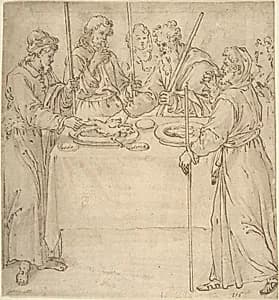 Four Travelers Sharing a Meal? by Anonymous, Italian, mid-16th century