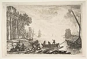 Harbor Scene with Rising Sun by Claude Lorrain (Claude Gellée)