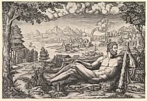 Hercules Resting from His Labors by Giorgio Ghisi|Giulio Romano