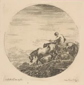 Herdsman on Horseback Drives Animals by Stefano della Bella