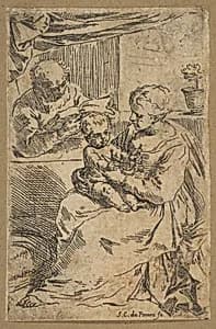 Holy Family with a rosary by Simone Cantarini
