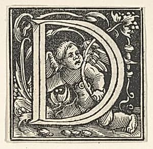 Initial letter D with putto by Heinrich Vogtherr the Elder
