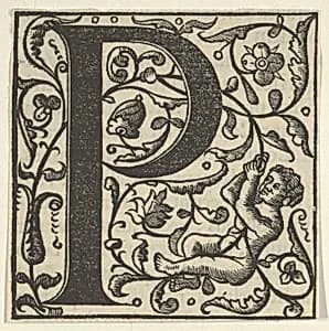 Initial letter P with putto by Unknown Artist