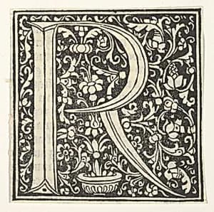 Initial letter R with floral pattern