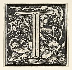 Initial letter T with putto by Heinrich Vogtherr the Elder