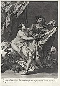 Joseph and Potiphar's wife by Johann Jakob Frey the Elder|Carlo Cignani