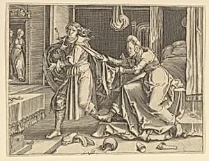 Joseph and Potiphar's Wife (copy) by Clement de Jonghe|Lucas van Leyden