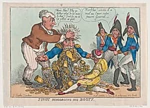 Junot Disgorging His Booty by Rudolph Ackermann, London|Thomas Rowlandson|Jean Andache Junot, duc d'Abrantes|G. Saulez Farnham