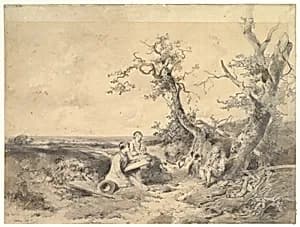 Landscape with an Artist Sketching by Mari ten Kate