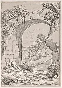 Landscape with Bridge by Anne Claude Philippe de Tubières, comte de Caylus|Domenichino (Domenico Zampieri)