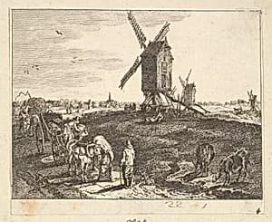 Landscape with Windmills and Cart by Anonymous, French, 18th century