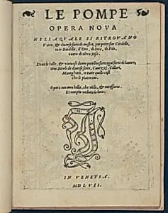Le Pompe: Opera Nova, title page (recto) by Giovanni Battista & Marchio Sessa
