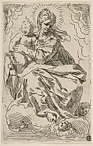 Madonna and Child on clouds by Simone Cantarini