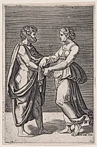 Man and Woman Holding Hands by Agostino Veneziano (Agostino dei Musi)|Raphael (Raffaello Sanzio or Santi)