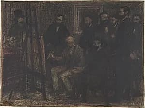 Manet's Studio in the Batignolles by Henri Fantin-Latour|Jean-Frédéric Bazille|Auguste Renoir|Emile Zola|Edmond Maître|Otto Scholderer|Claude Monet|Zacharie Astruc