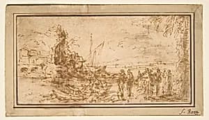 Marine landscape with figures by Salvator Rosa