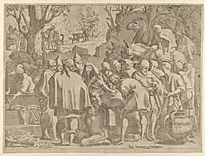 Men Gathered Around a Camel by Léon Davent|Francesco Primaticcio